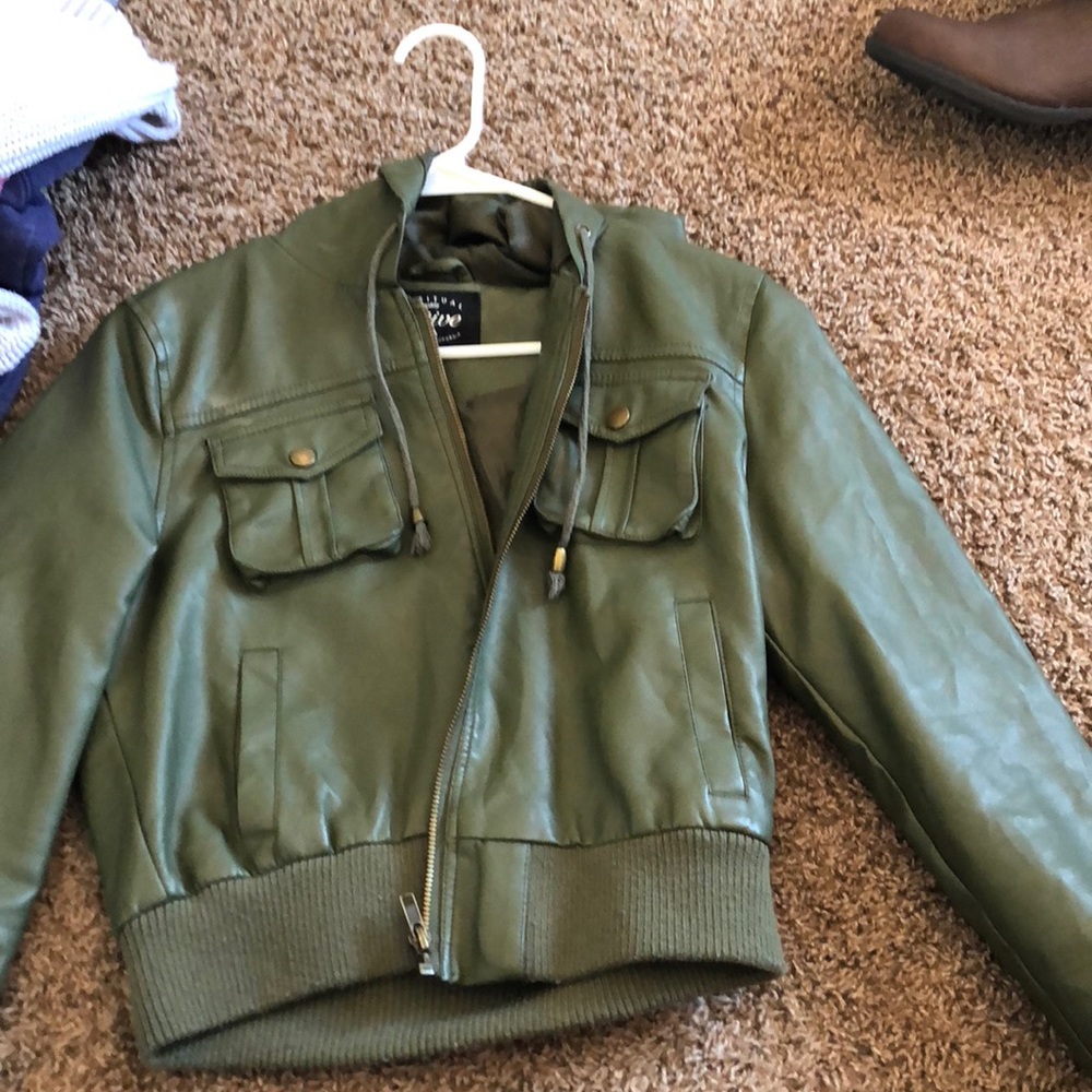 Army green faux leather jacket